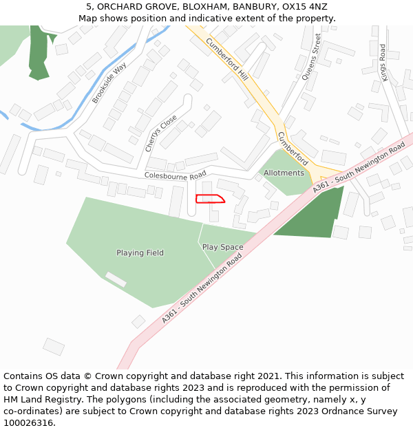 5, ORCHARD GROVE, BLOXHAM, BANBURY, OX15 4NZ: Location map and indicative extent of plot