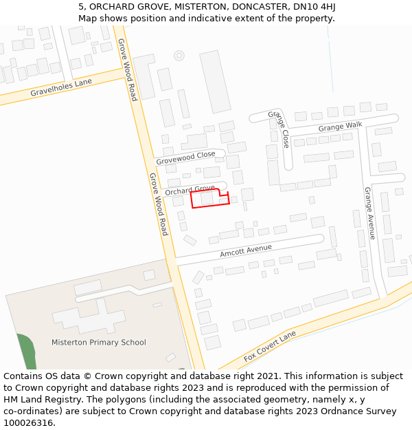 5, ORCHARD GROVE, MISTERTON, DONCASTER, DN10 4HJ: Location map and indicative extent of plot