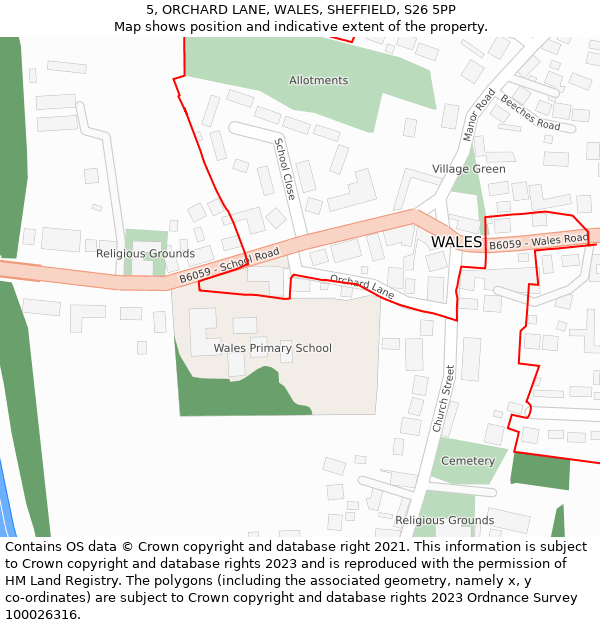 5, ORCHARD LANE, WALES, SHEFFIELD, S26 5PP: Location map and indicative extent of plot