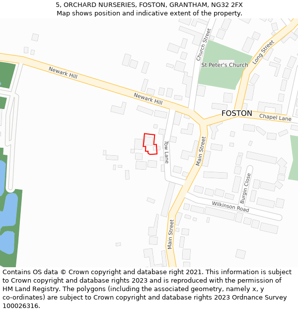 5, ORCHARD NURSERIES, FOSTON, GRANTHAM, NG32 2FX: Location map and indicative extent of plot