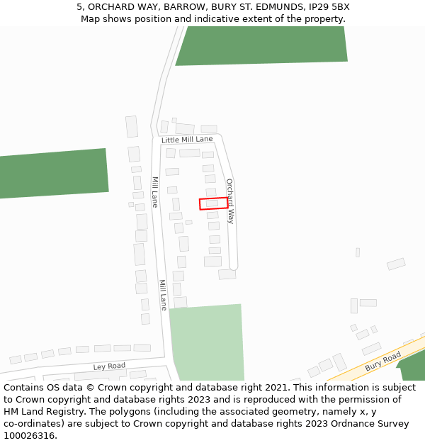 5, ORCHARD WAY, BARROW, BURY ST. EDMUNDS, IP29 5BX: Location map and indicative extent of plot