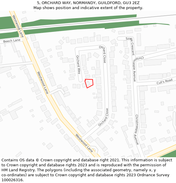 5, ORCHARD WAY, NORMANDY, GUILDFORD, GU3 2EZ: Location map and indicative extent of plot