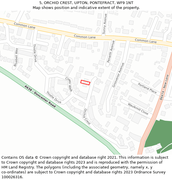 5, ORCHID CREST, UPTON, PONTEFRACT, WF9 1NT: Location map and indicative extent of plot