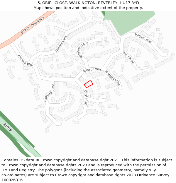 5, ORIEL CLOSE, WALKINGTON, BEVERLEY, HU17 8YD: Location map and indicative extent of plot