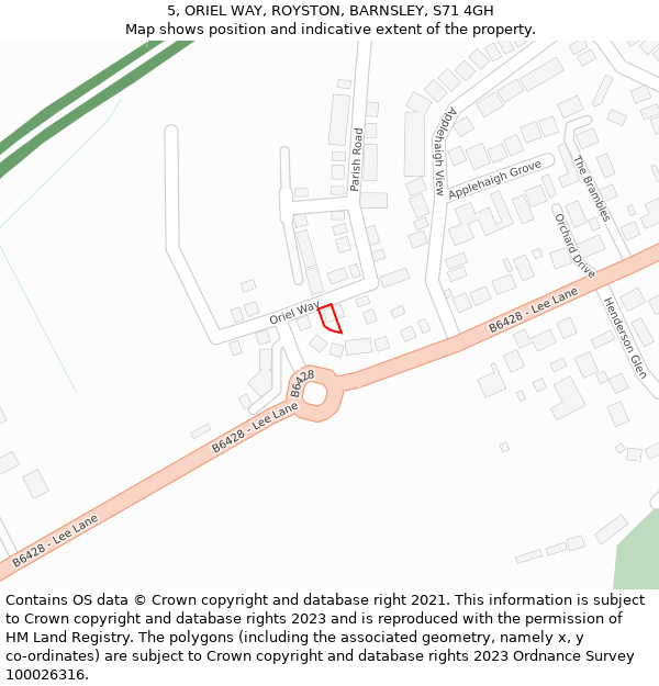 5, ORIEL WAY, ROYSTON, BARNSLEY, S71 4GH: Location map and indicative extent of plot