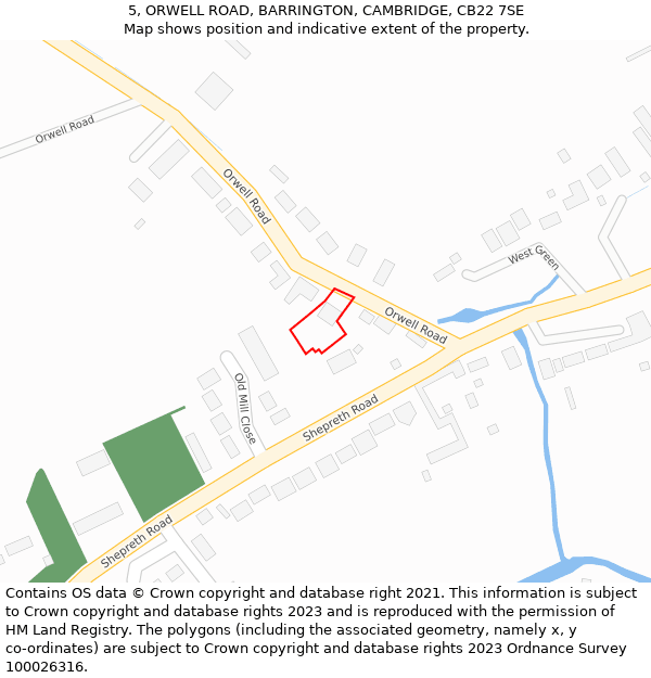 5, ORWELL ROAD, BARRINGTON, CAMBRIDGE, CB22 7SE: Location map and indicative extent of plot