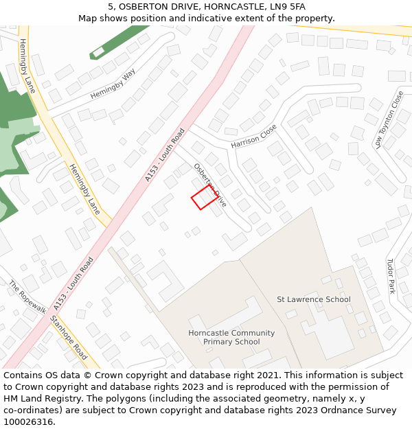 5, OSBERTON DRIVE, HORNCASTLE, LN9 5FA: Location map and indicative extent of plot