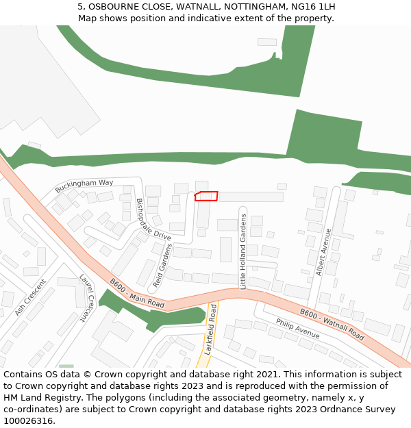 5, OSBOURNE CLOSE, WATNALL, NOTTINGHAM, NG16 1LH: Location map and indicative extent of plot