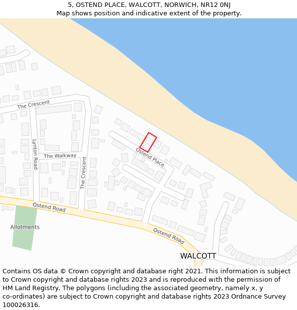 5, OSTEND PLACE, WALCOTT, NORWICH, NR12 0NJ: Location map and indicative extent of plot