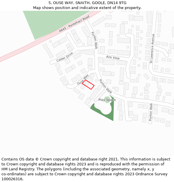 5, OUSE WAY, SNAITH, GOOLE, DN14 9TG: Location map and indicative extent of plot