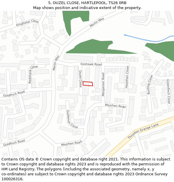 5, OUZEL CLOSE, HARTLEPOOL, TS26 0RB: Location map and indicative extent of plot