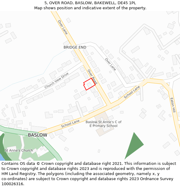 5, OVER ROAD, BASLOW, BAKEWELL, DE45 1PL: Location map and indicative extent of plot