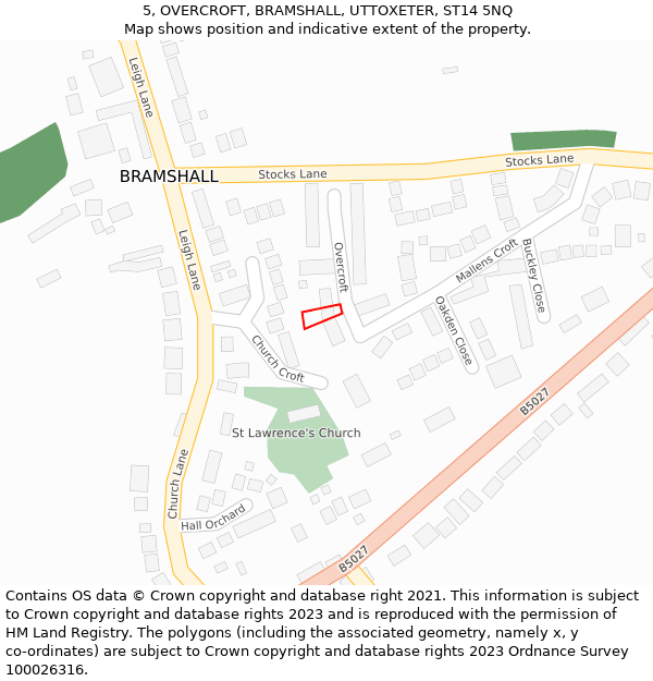 5, OVERCROFT, BRAMSHALL, UTTOXETER, ST14 5NQ: Location map and indicative extent of plot