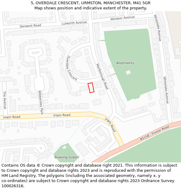 5, OVERDALE CRESCENT, URMSTON, MANCHESTER, M41 5GR: Location map and indicative extent of plot