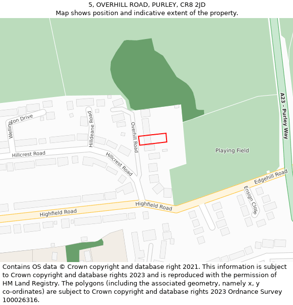 5, OVERHILL ROAD, PURLEY, CR8 2JD: Location map and indicative extent of plot