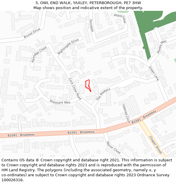 5, OWL END WALK, YAXLEY, PETERBOROUGH, PE7 3HW: Location map and indicative extent of plot