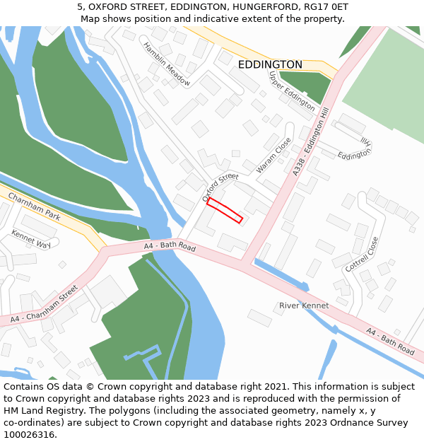 5, OXFORD STREET, EDDINGTON, HUNGERFORD, RG17 0ET: Location map and indicative extent of plot