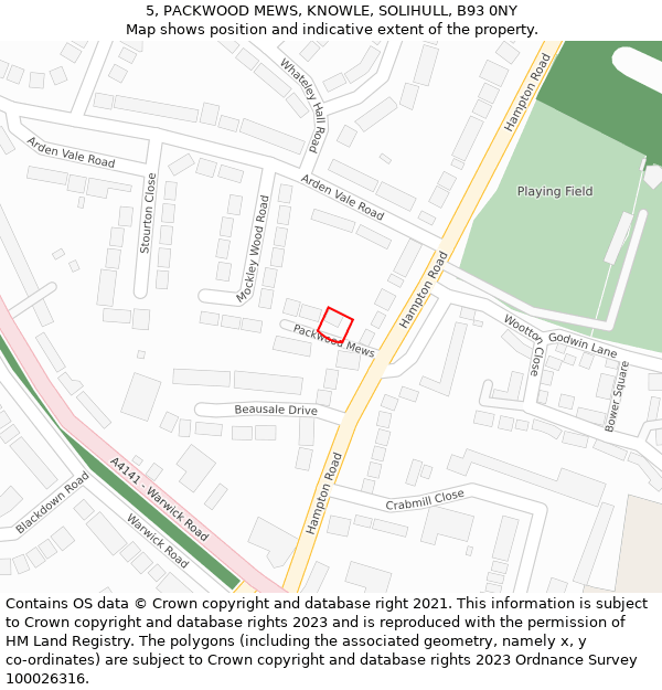 5, PACKWOOD MEWS, KNOWLE, SOLIHULL, B93 0NY: Location map and indicative extent of plot