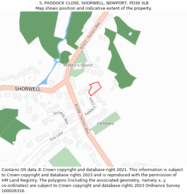 5, PADDOCK CLOSE, SHORWELL, NEWPORT, PO30 3LB: Location map and indicative extent of plot