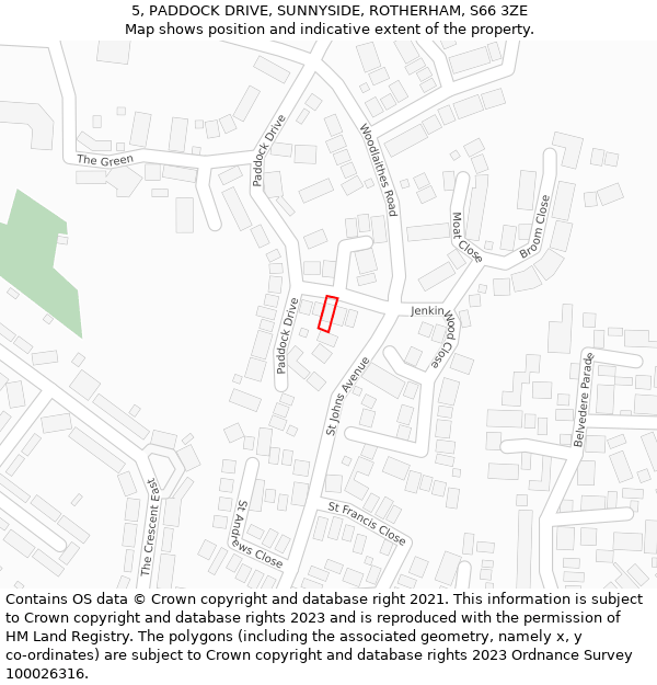 5, PADDOCK DRIVE, SUNNYSIDE, ROTHERHAM, S66 3ZE: Location map and indicative extent of plot