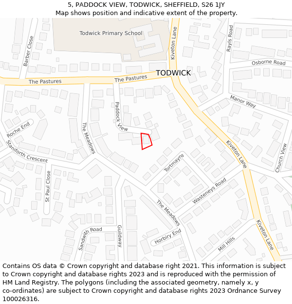 5, PADDOCK VIEW, TODWICK, SHEFFIELD, S26 1JY: Location map and indicative extent of plot