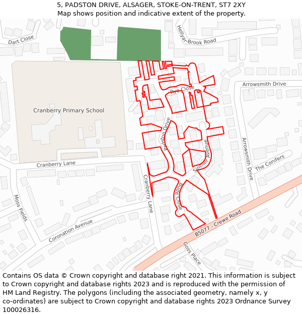 5, PADSTON DRIVE, ALSAGER, STOKE-ON-TRENT, ST7 2XY: Location map and indicative extent of plot