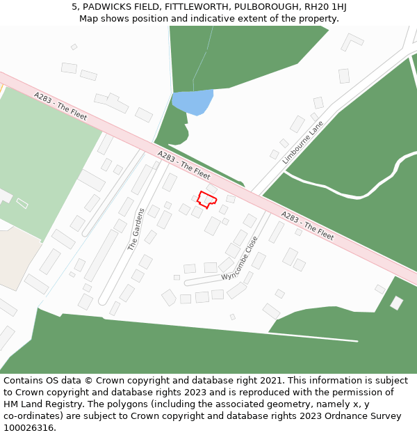 5, PADWICKS FIELD, FITTLEWORTH, PULBOROUGH, RH20 1HJ: Location map and indicative extent of plot