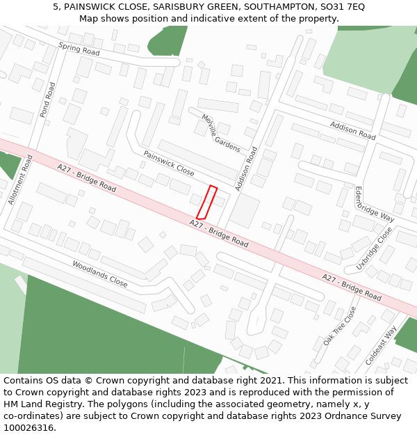 5, PAINSWICK CLOSE, SARISBURY GREEN, SOUTHAMPTON, SO31 7EQ: Location map and indicative extent of plot