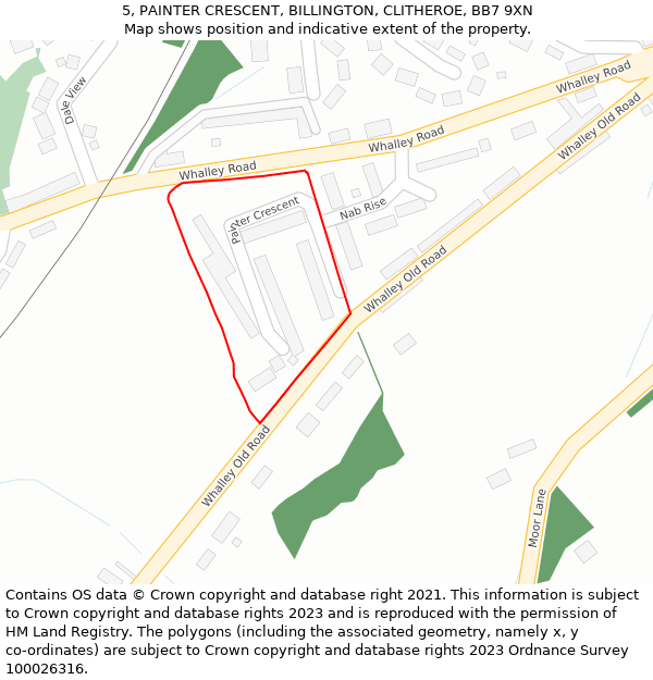 5, PAINTER CRESCENT, BILLINGTON, CLITHEROE, BB7 9XN: Location map and indicative extent of plot