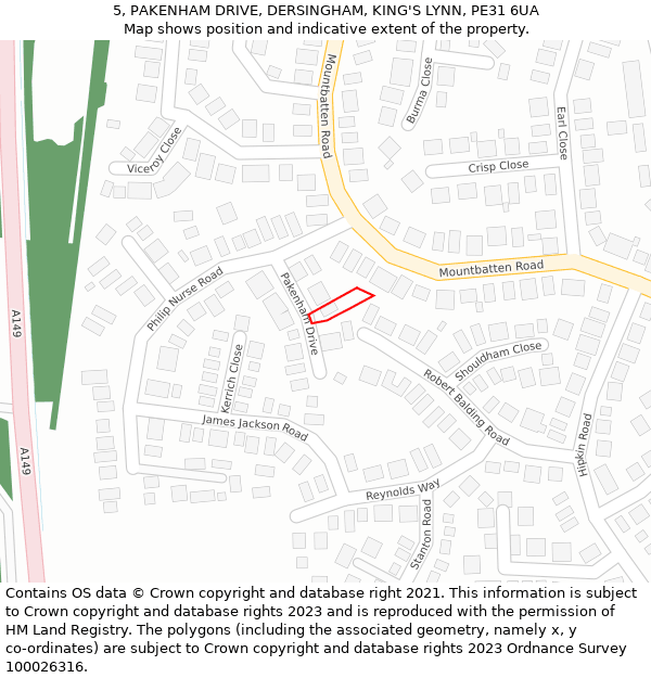 5, PAKENHAM DRIVE, DERSINGHAM, KING'S LYNN, PE31 6UA: Location map and indicative extent of plot