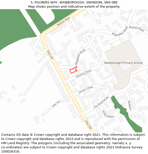 5, PALMERS WAY, WANBOROUGH, SWINDON, SN4 0BE: Location map and indicative extent of plot