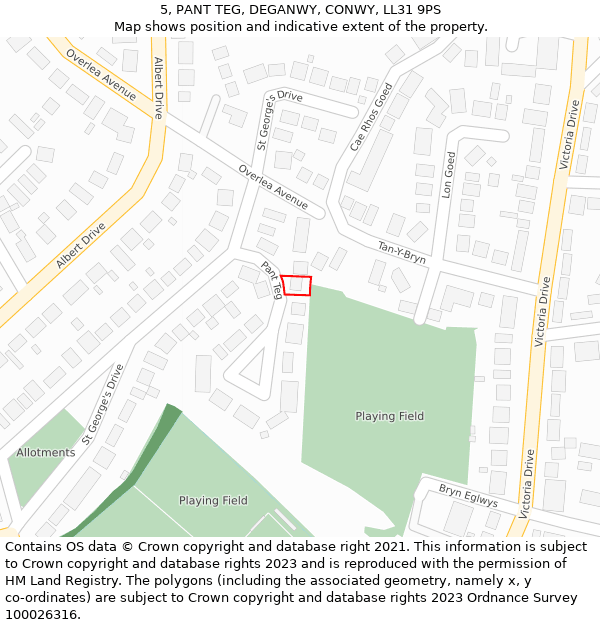 5, PANT TEG, DEGANWY, CONWY, LL31 9PS: Location map and indicative extent of plot