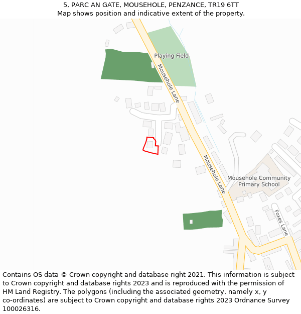 5, PARC AN GATE, MOUSEHOLE, PENZANCE, TR19 6TT: Location map and indicative extent of plot