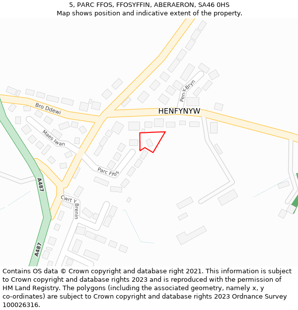 5, PARC FFOS, FFOSYFFIN, ABERAERON, SA46 0HS: Location map and indicative extent of plot