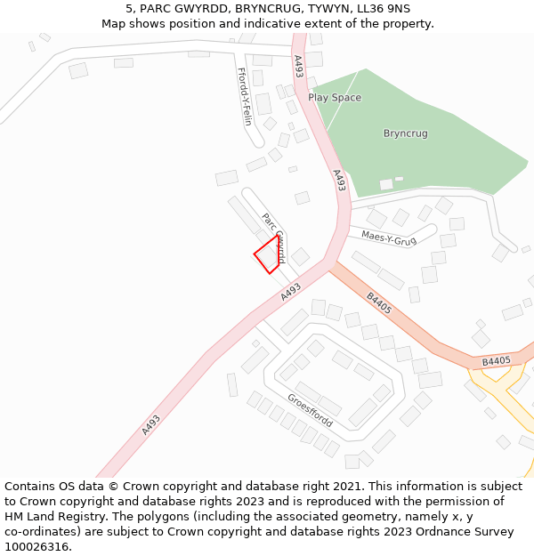 5, PARC GWYRDD, BRYNCRUG, TYWYN, LL36 9NS: Location map and indicative extent of plot