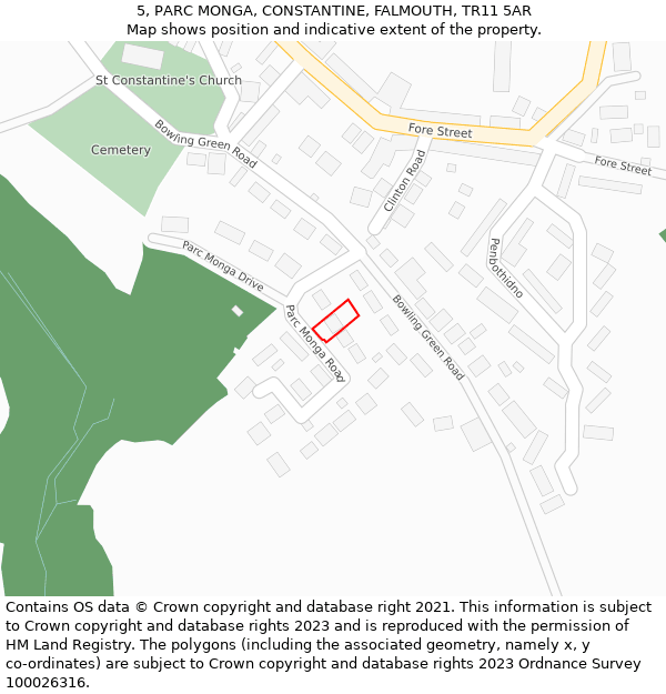 5, PARC MONGA, CONSTANTINE, FALMOUTH, TR11 5AR: Location map and indicative extent of plot