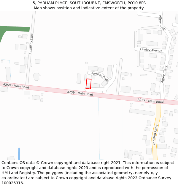 5, PARHAM PLACE, SOUTHBOURNE, EMSWORTH, PO10 8FS: Location map and indicative extent of plot