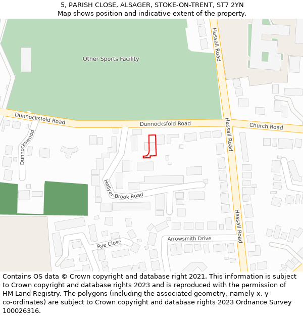 5, PARISH CLOSE, ALSAGER, STOKE-ON-TRENT, ST7 2YN: Location map and indicative extent of plot