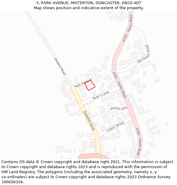 5, PARK AVENUE, MISTERTON, DONCASTER, DN10 4DT: Location map and indicative extent of plot