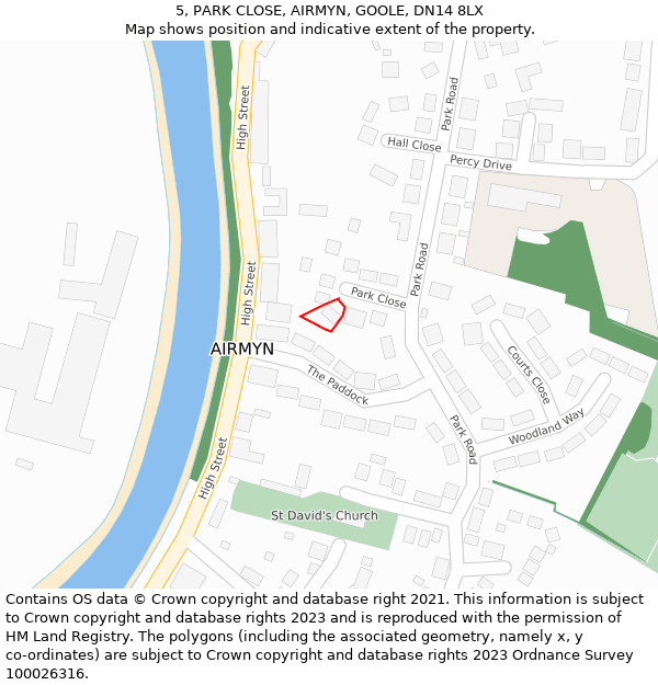 5, PARK CLOSE, AIRMYN, GOOLE, DN14 8LX: Location map and indicative extent of plot