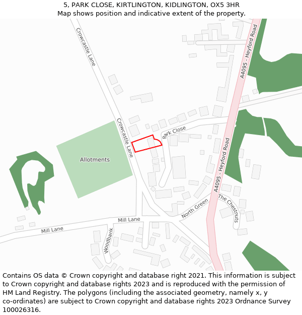 5, PARK CLOSE, KIRTLINGTON, KIDLINGTON, OX5 3HR: Location map and indicative extent of plot