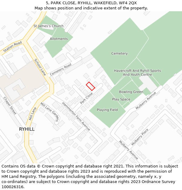 5, PARK CLOSE, RYHILL, WAKEFIELD, WF4 2QX: Location map and indicative extent of plot