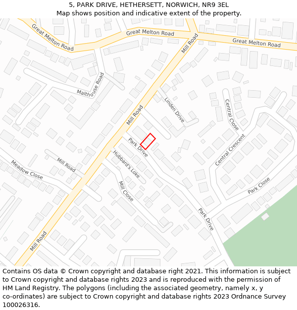 5, PARK DRIVE, HETHERSETT, NORWICH, NR9 3EL: Location map and indicative extent of plot