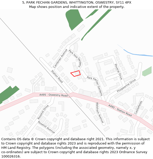 5, PARK FECHAN GARDENS, WHITTINGTON, OSWESTRY, SY11 4PX: Location map and indicative extent of plot