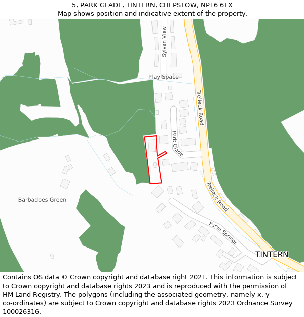 5, PARK GLADE, TINTERN, CHEPSTOW, NP16 6TX: Location map and indicative extent of plot