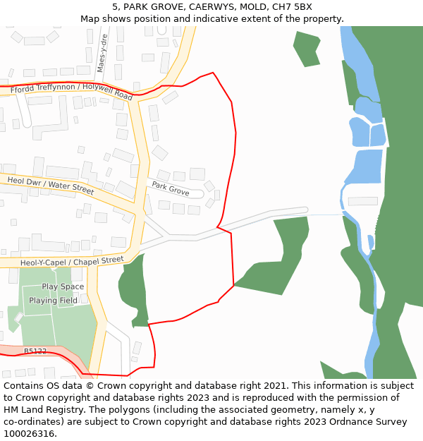 5, PARK GROVE, CAERWYS, MOLD, CH7 5BX: Location map and indicative extent of plot