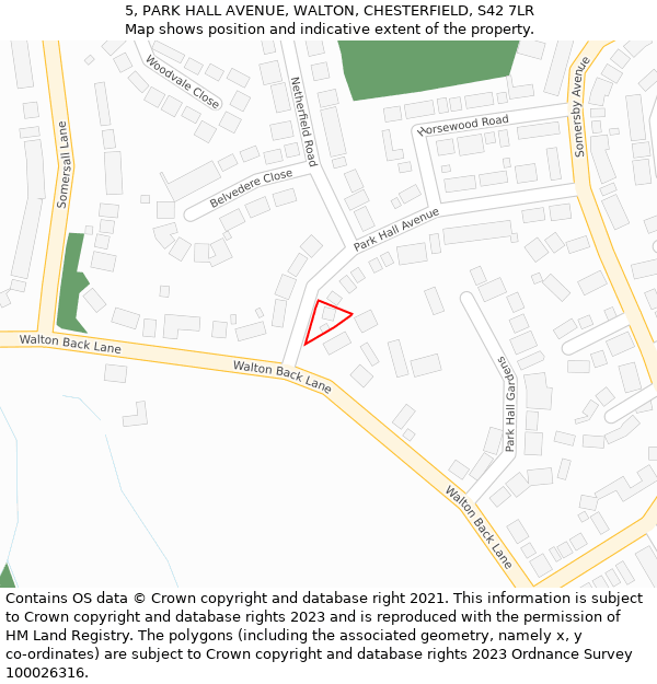 5, PARK HALL AVENUE, WALTON, CHESTERFIELD, S42 7LR: Location map and indicative extent of plot