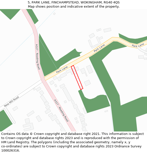 5, PARK LANE, FINCHAMPSTEAD, WOKINGHAM, RG40 4QS: Location map and indicative extent of plot