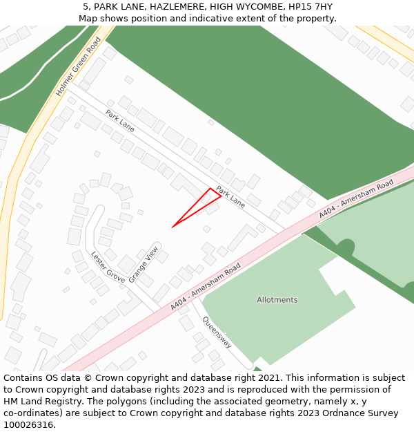 5, PARK LANE, HAZLEMERE, HIGH WYCOMBE, HP15 7HY: Location map and indicative extent of plot