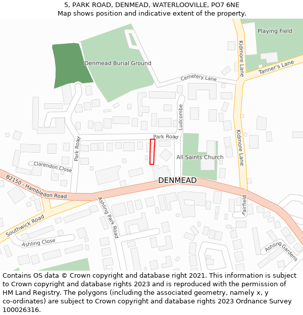 5, PARK ROAD, DENMEAD, WATERLOOVILLE, PO7 6NE: Location map and indicative extent of plot